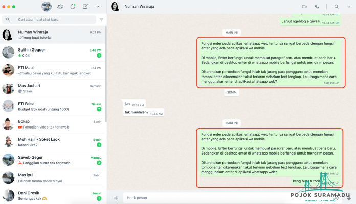 Cara Menggunakan Enter di Whatsapp WEB