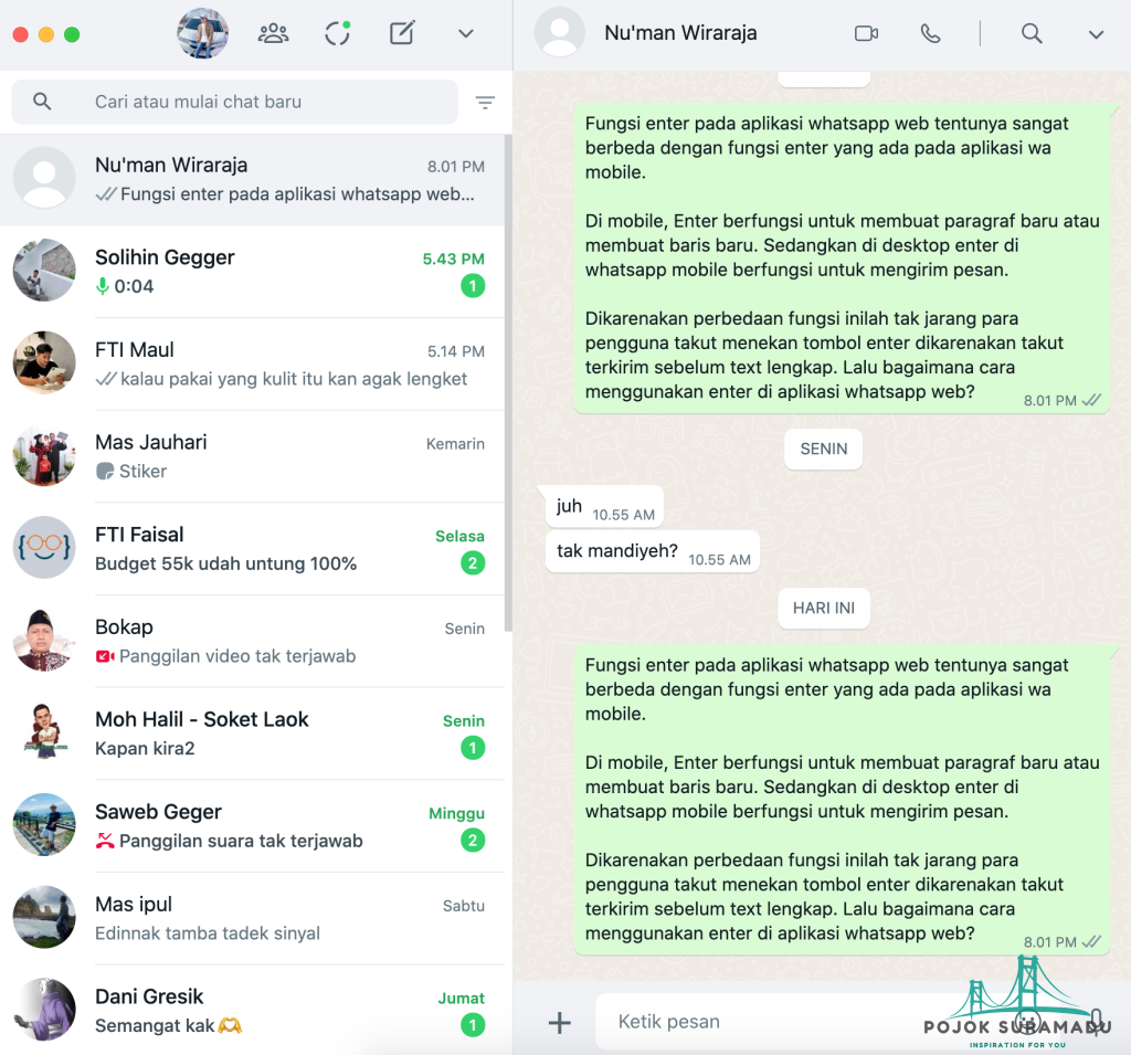 Cara Menggunakan Enter di Whatsapp WEB